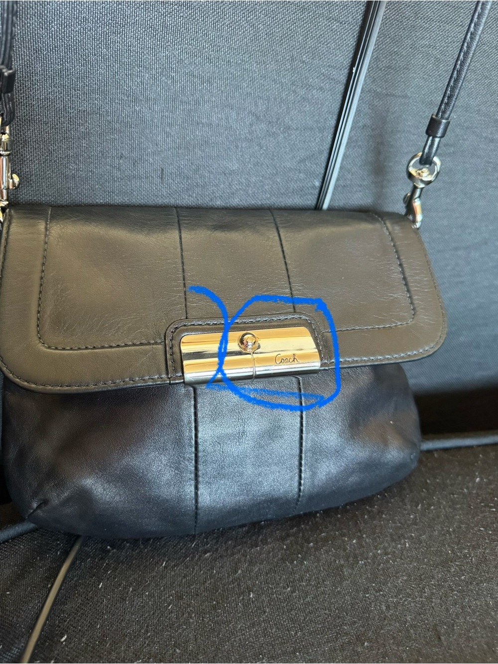 Coach Black Leather Crossbody with Gold-Tone Hardware